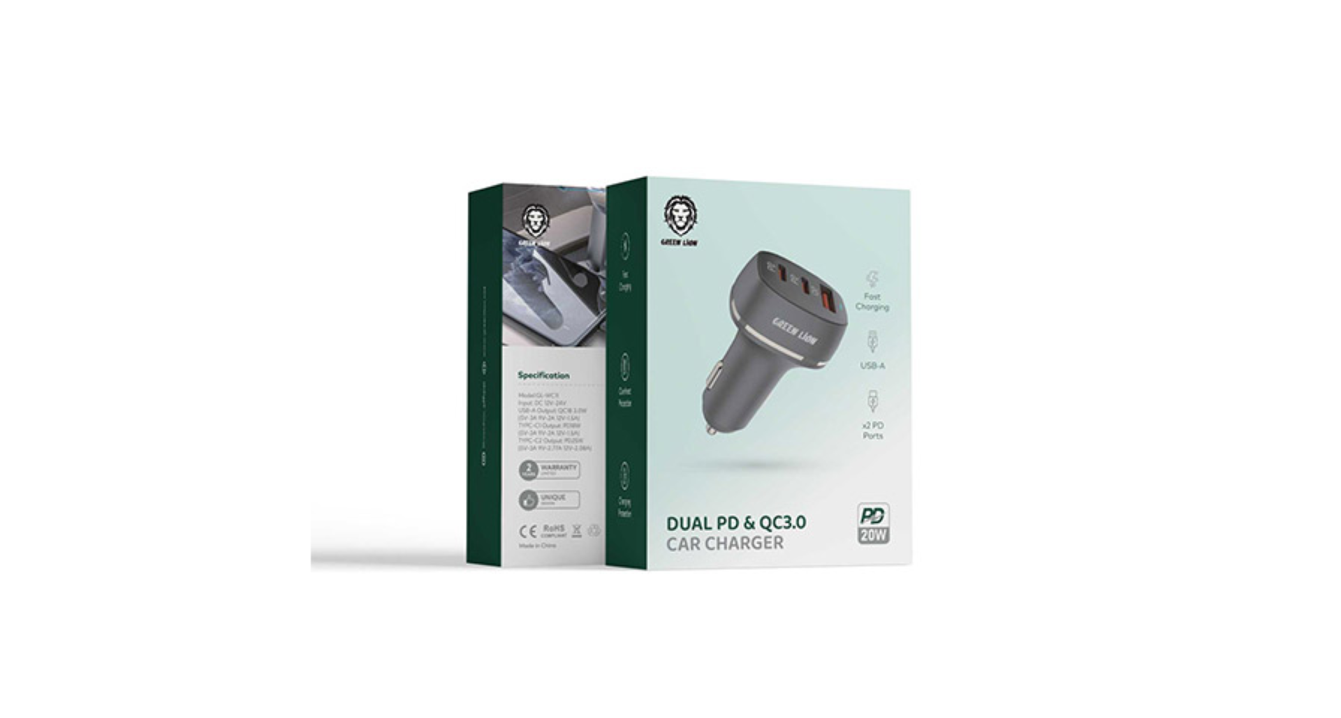 GREEN LION CAR CHARGER QC+PD+PD 50W W TC-IPH BLACK